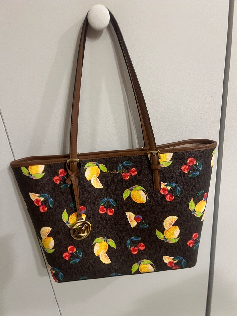 Michael Kors Brown Tote with Lemon & Cherry Print